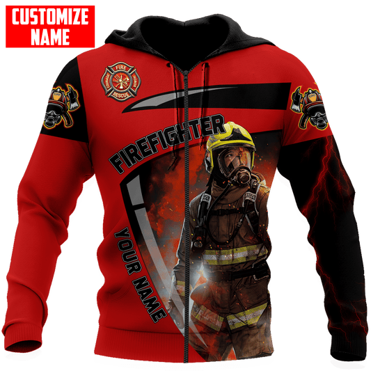 Joycorners Personalized Brave Firefighter Rescue In Fire Red All Over Printed 3D Shirts