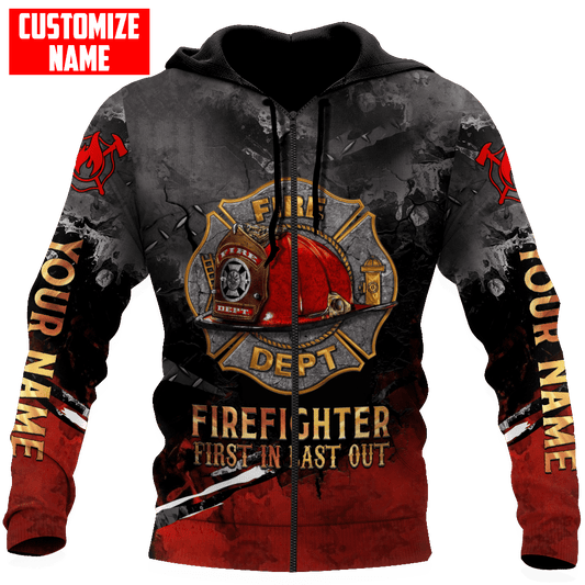 Joycorners Personalized Name Firefighter First In Last Out Fire Department All Over Printed 3D Shirts