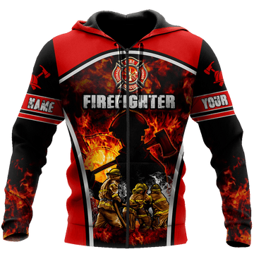 Joycorners Personalized Name Firefighters Come To The Rescue In Red Flame All Over Printed 3D Shirts