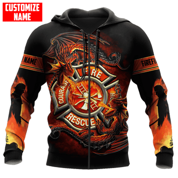 Joycorners Personalized Name Firefighter Courage Fire Honor Rescue Dragon All Over Printed 3D Shirts