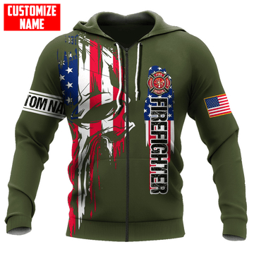 Joycorners Personalized Name Firefighter American Flag Skull American Pride All Over Printed 3D Shirts