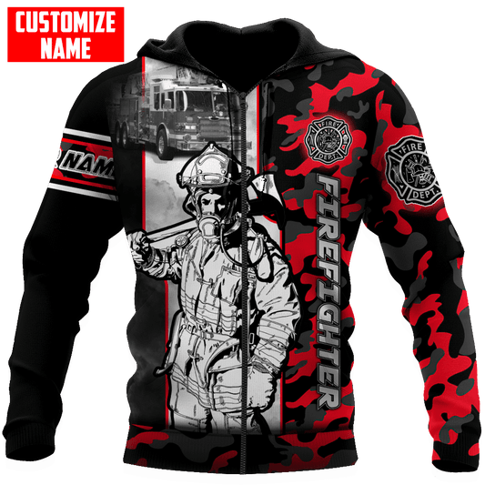 Joycorners Personalized Name Firefighter Red Camo All Over Printed 3D Shirts