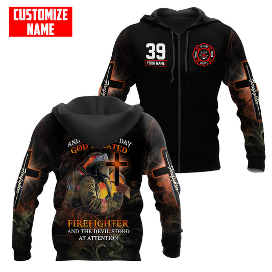 Joycorners Personalized Name Firefighter And On The 8th Day God Created Firefighter And The Devil Stood At Attention All Over Printed 3D Shirts