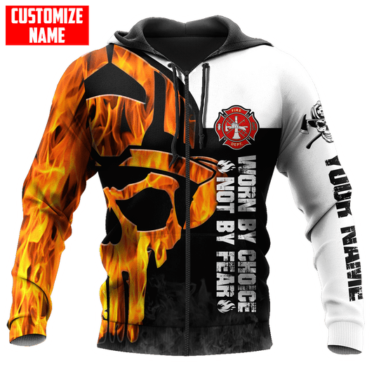 Joycorners Personalized Name Firefighter Fireman Skull Worn By Choice Not By Fear All Over Printed 3D Shirts