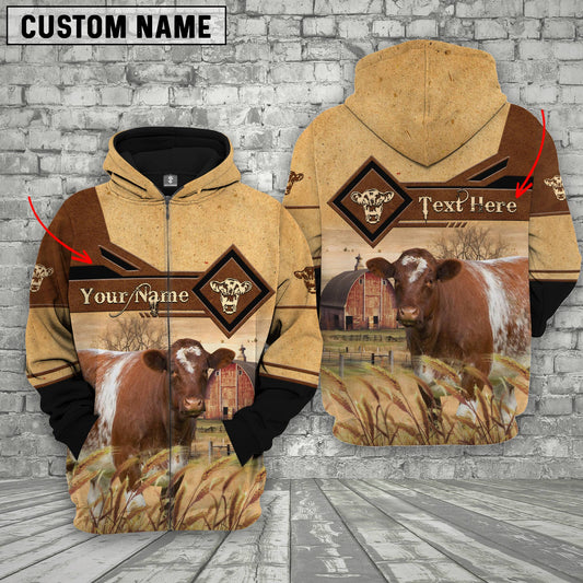 Joycorners Shorthorn On Farms Custom Name Printed 3D Hoodie