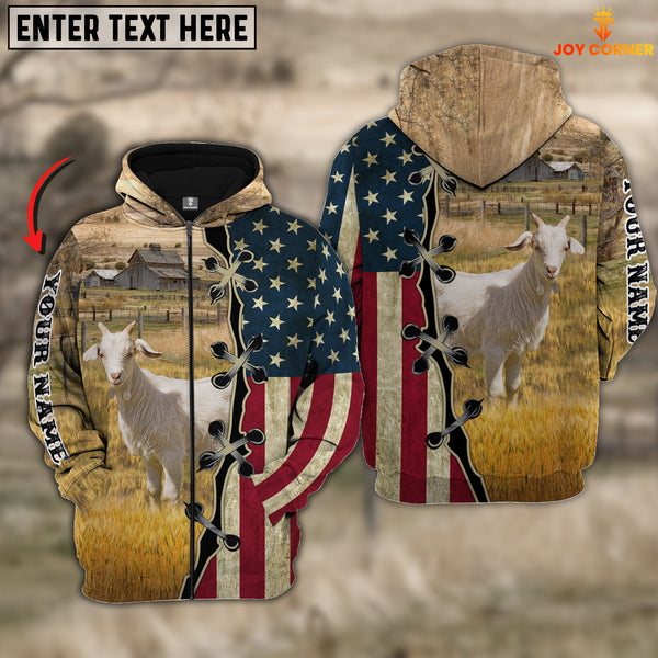 Joycorners Goat On Farms Custom Name American Flag 3D Shirt