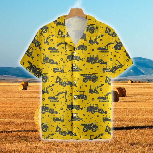 Joycorners Tractors Pattern Yellow All Over Printed 3D Hawaiian Shirt