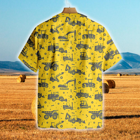 Joycorners Tractors Pattern Yellow All Over Printed 3D Hawaiian Shirt