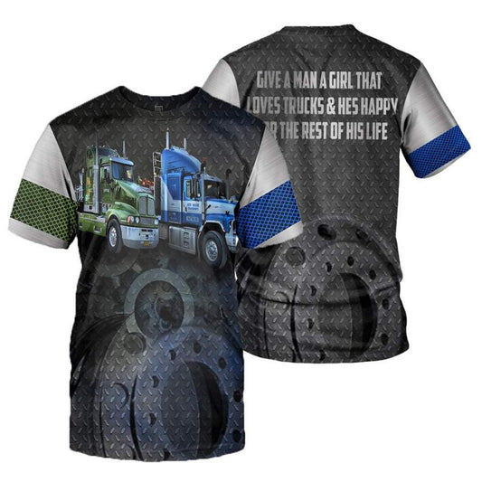 TRUCKER - Personalized Name 3D Steel 01 All Over Printed Shirt