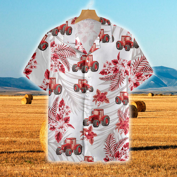 Joycorners Tractors Red Hibiscus All Over Printed 3D Hawaiian Shirt