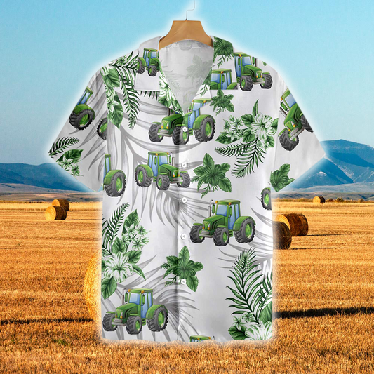 Joycorners Tractors Green Hibiscus All Over Printed 3D Hawaiian Shirt