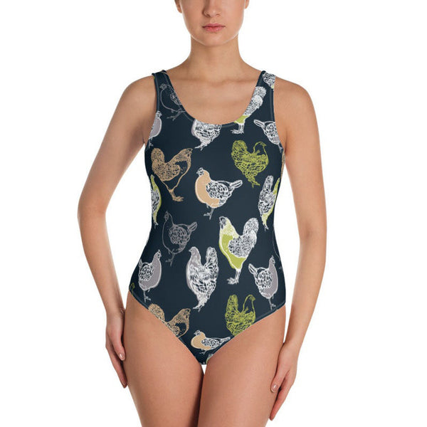 Joycorners Chicken Pattern All Over Printed 3D Bathing Suit