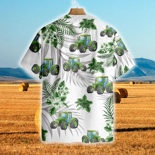 Joycorners Tractors Green Hibiscus All Over Printed 3D Hawaiian Shirt