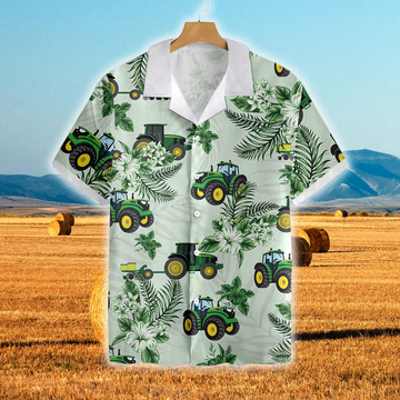 Joycorners Tractors Green Hibiscus All Over Printed 3D Hawaiian Shirt