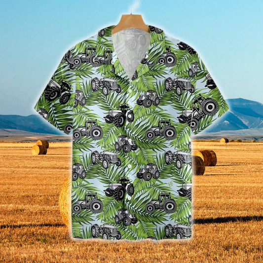 Joycorners Tractors Tropical Leaves All Over Printed 3D Hawaiian Shirt