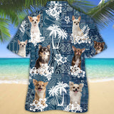 Joycorners Chihuahua Hawaiian Tropical Plants Pattern Blue And White All Over Printed 3D Hawaiian Shirt