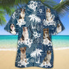 Joycorners Australian Shepherd Hawaiian Tropical Plants Pattern Blue And White All Over Printed 3D Hawaiian Shirt