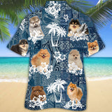 Joycorners Pomeranian Hawaiian Tropical Plants Pattern Blue And White All Over Printed 3D Hawaiian Shirt