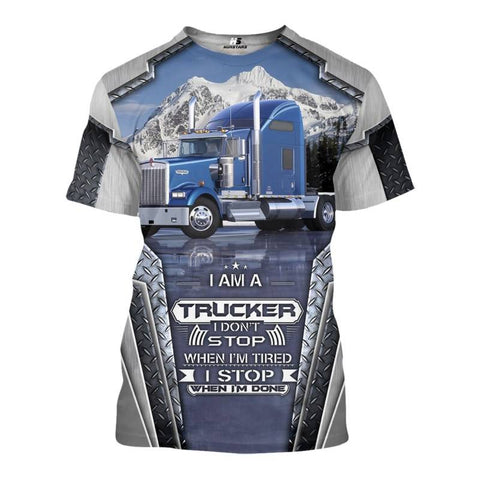 TRUCKER - Personalized Name 3D Blue Truck 05 All Over Printed Shirt