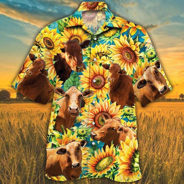 Joycorners Sunflower Beefmaster Cattle All Printed 3D Hawaiian Shirt