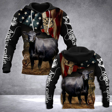 Joycorners Black Angus Cattle Hoodie 3D All Over Printed