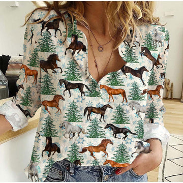 Joycorners Horse Christmas Pattern Casual Shirt TH1