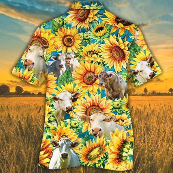 Joycorners Sunflower Charolais Cattle All Printed 3D Hawaiian Shirt