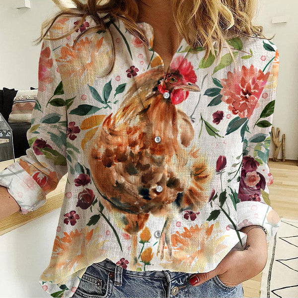 Joycorner Chicken Fabulous Floral Pattern Casual Shirt