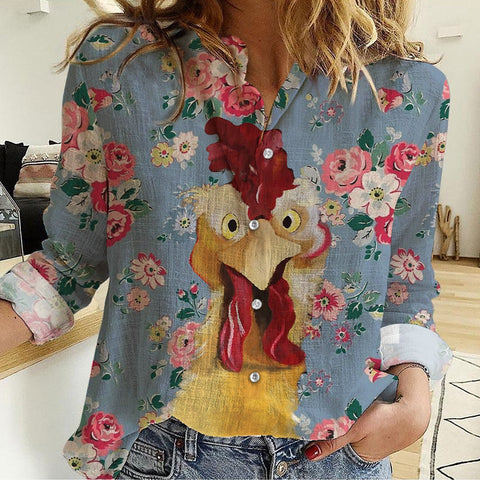Joycorner Chicken Floral Pattern Casual Shirt