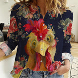 Joycorner Chickens Vintage Floral Pattern Casual Shirt