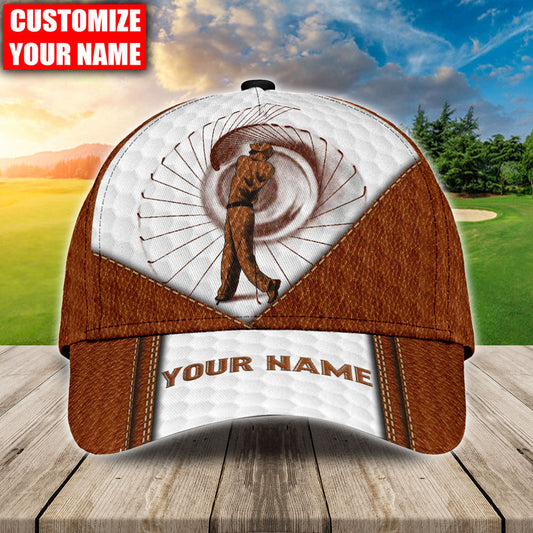 Joycorners Golf Lovers Customized Name Brown Leather Pattern Cap