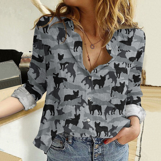 Joycorners French Bulldog Gray Camouflage All Over Printed 3D Casual Shirt