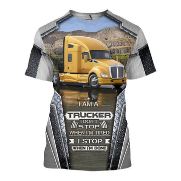 TRUCKER - Personalized Name 3D Yellow Truck All Over Printed Shirt