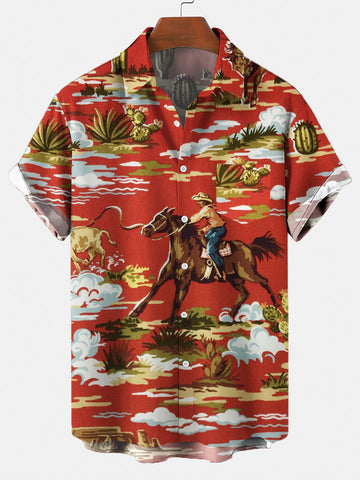 Joycorners Western Cowboy On Horse All Over Printed 3D Hawaiian Shirt