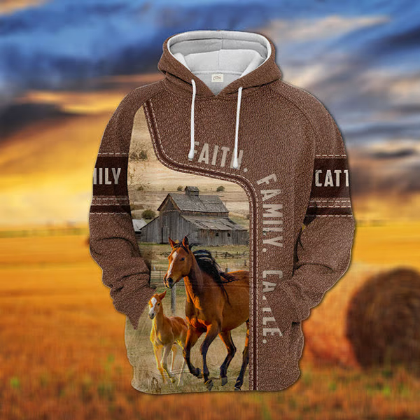 Joycorners Horse Faith Family Cattle Personalized 3D Hoodie