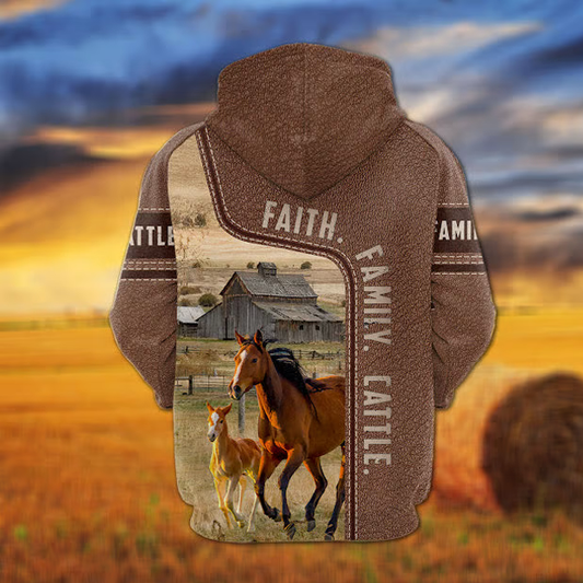 Joycorners Horse Faith Family Cattle Personalized 3D Hoodie