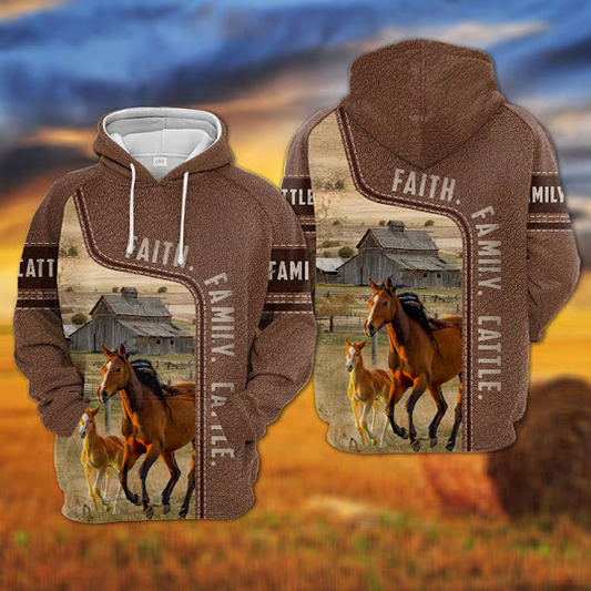 Joycorners Horse Faith Family Cattle Personalized 3D Hoodie