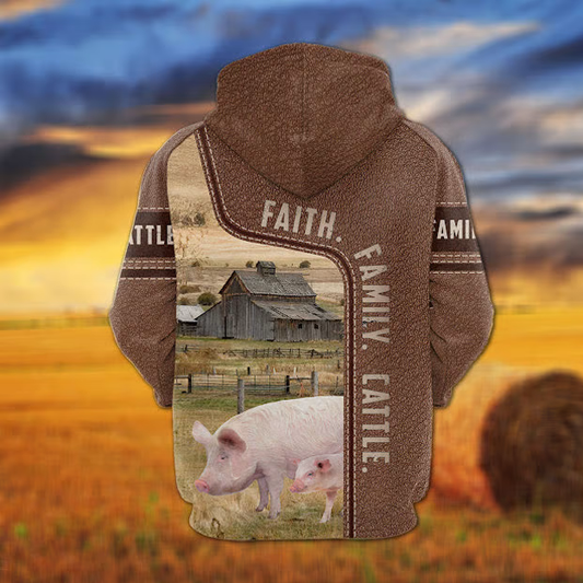 Joycorners Pig Faith Family Cattle Personalized 3D Hoodie