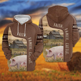 Joycorners Pig Faith Family Cattle Personalized 3D Hoodie