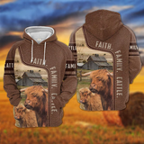 Joycorners Highland Faith Family Cattle Personalized 3D Hoodie