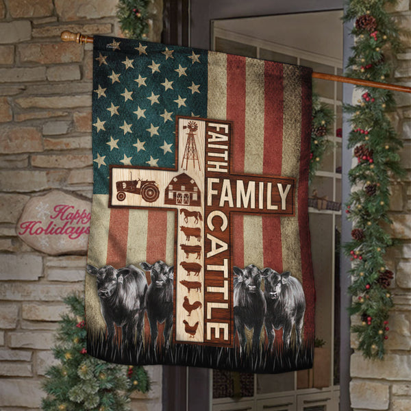 Joycorners Faith Family Cattle American Flag All Printed 3D Flag