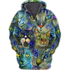 Joycorners Blue And Yellow Abstract Art Cat Faces All Over Printed 3D Shirts