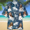 Joycorners basset hound Hawaiian Tropical Plants Pattern Blue And White All Over Printed 3D Hawaiian Shirt