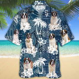 Joycorners St.Bernard Hawaiian Tropical Plants Pattern Blue And White All Over Printed 3D Hawaiian Shirt