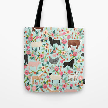 Joycorners Farm Animals Floral Pattern All Over Printed 3D Tote Bag