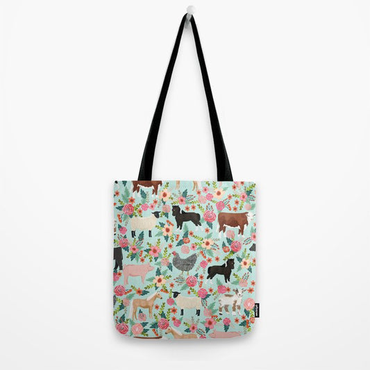 Joycorners Farm Animals Floral Pattern All Over Printed 3D Tote Bag