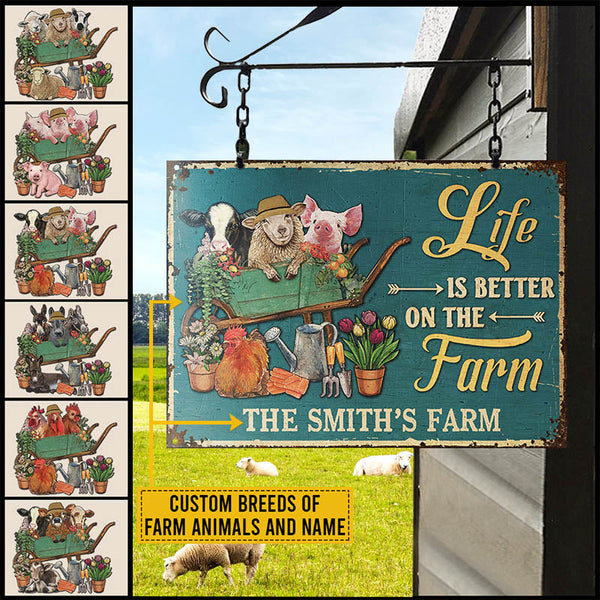 Farmhouse Green Life Is Better On The Farm Custom Classic Metal Signs