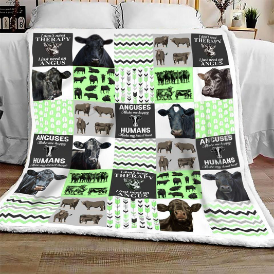 JoyCorners Black Angus Cow-Green All Printed 3D Blanket