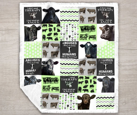 JoyCorners Black Angus Cow-Green All Printed 3D Blanket