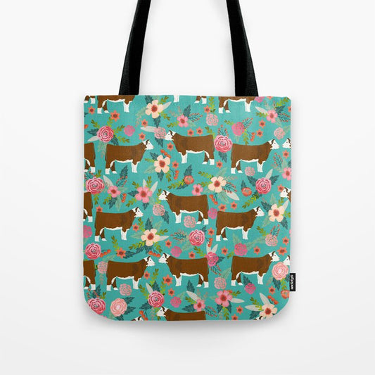 Joycorners Hereford Floral Pattern Cyan All Over Printed 3D Tote Bag